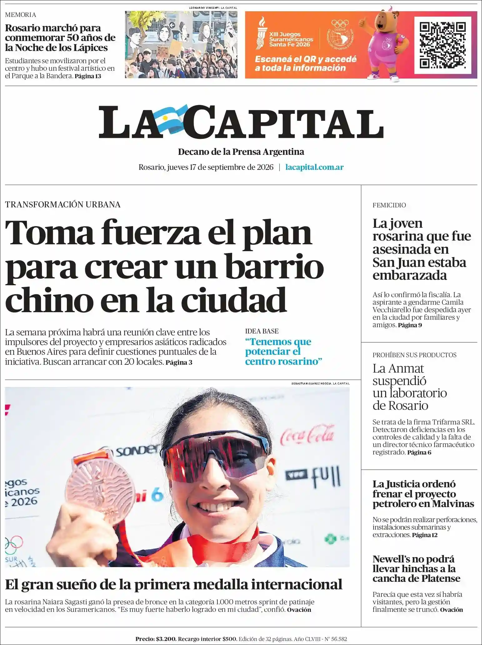 Estudios Max | RADIO COMUNITARIA MALVINAS 101.7MHZ - Tapa del diario La Capital Rosario