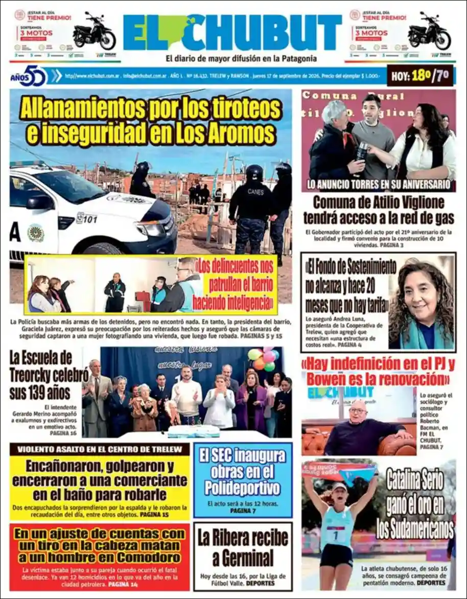 Estudios Max | RADIO COMUNITARIA MALVINAS 101.7MHZ - Tapa del diario El Chubut