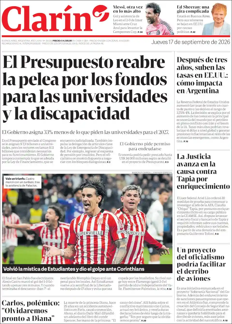 Estudios Max | RADIO COMUNITARIA MALVINAS 101.7MHZ - Tapa del diario Clarin