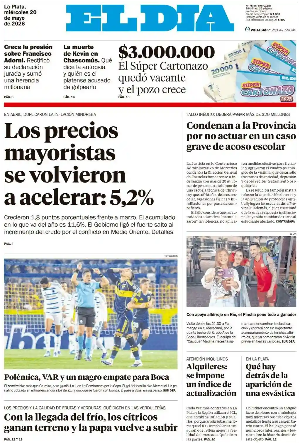 Estudios Max | RADIO COMUNITARIA MALVINAS 101.7MHZ - Tapa del diario El Dia