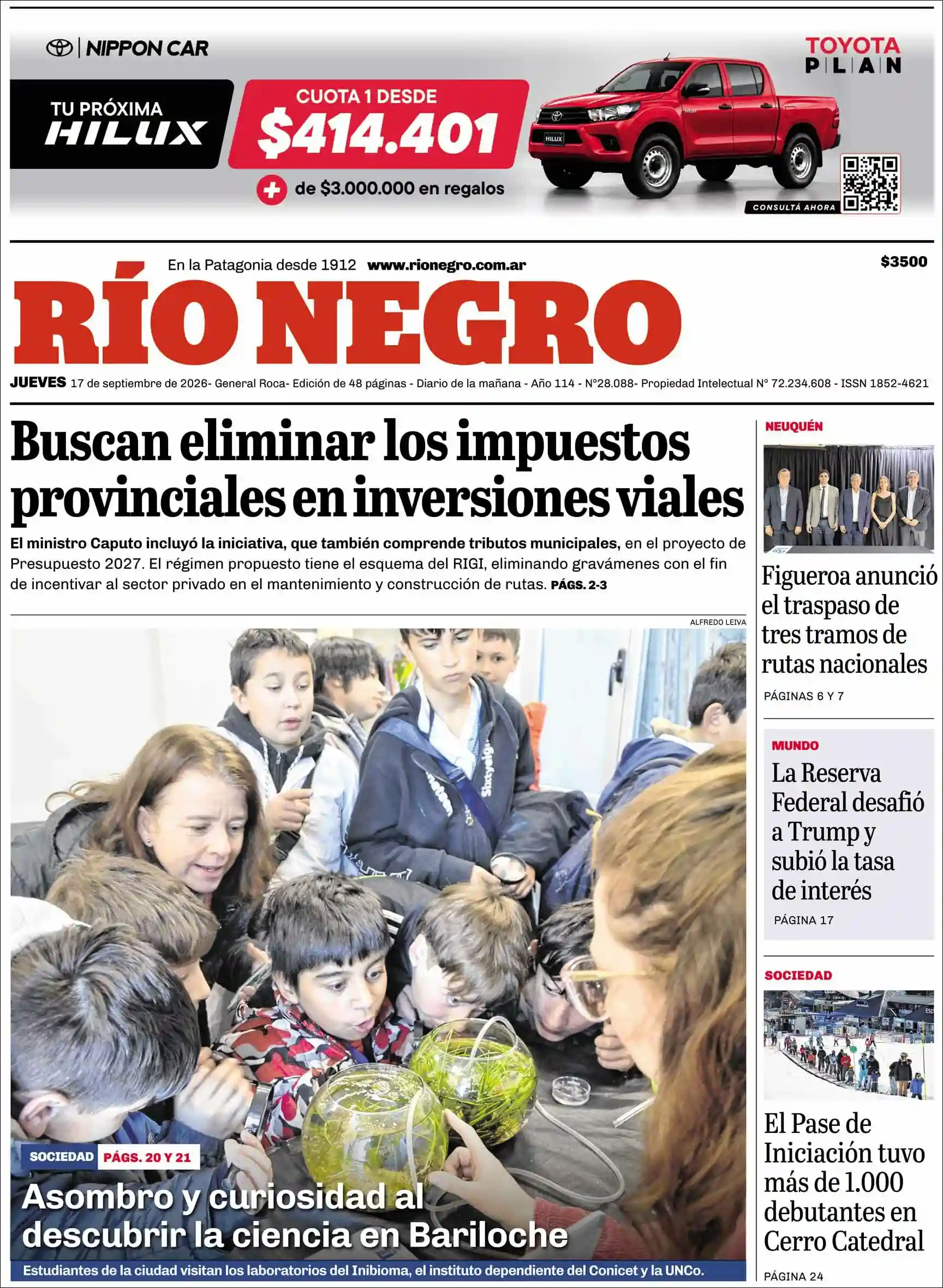 Estudios Max | RADIO COMUNITARIA MALVINAS 101.7MHZ - Tapa del diario Rio Negro