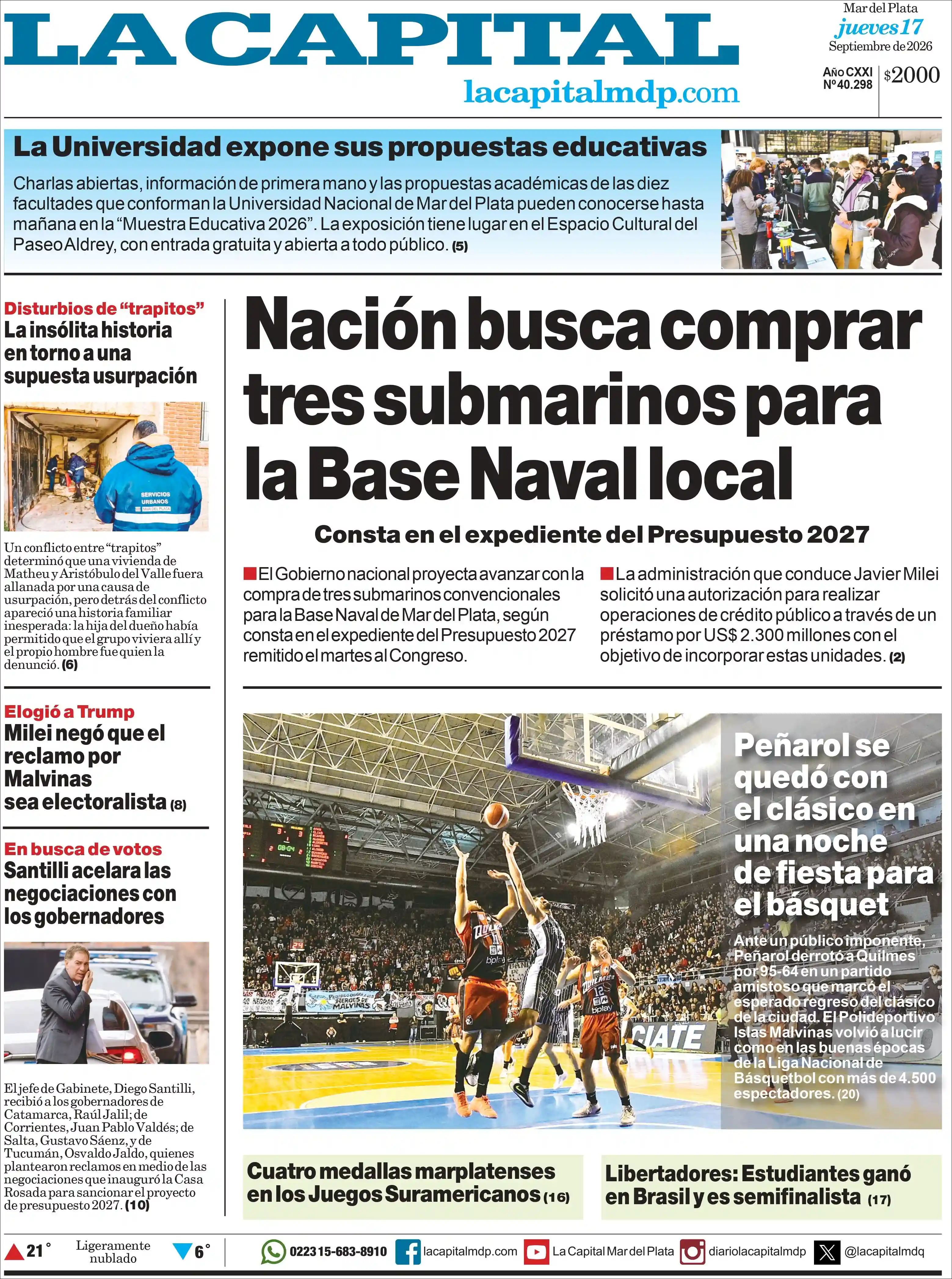 Estudios Max | RADIO COMUNITARIA MALVINAS 101.7MHZ - Tapa del diario La Capital
